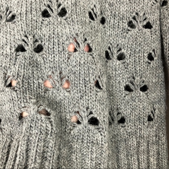 French Connection Grey Alpaca Knit Turtleneck Sweater With Eyelet Details Size S - Picture 7 of 9